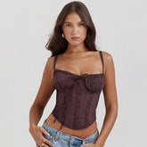 Coffee Lacework Solid Color Cropped Tanks