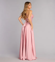 Abbey Lace-Up Slit A-Line Satin Formal Dress