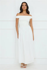 Camellia Charm Off Shoulder Maxi Dress White