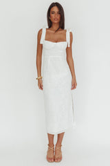 Cupid Tied Shoulder Embellished Midi Dress White