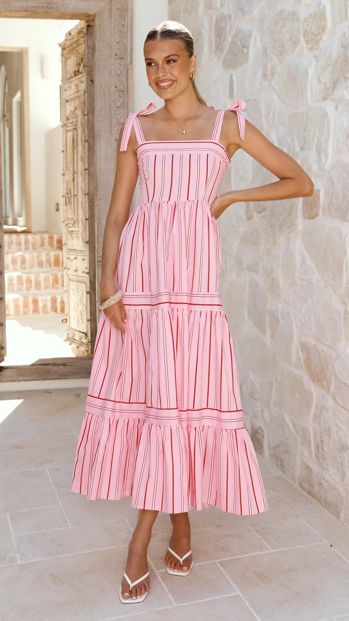 Caju Maxi Dress - Pink Stripe