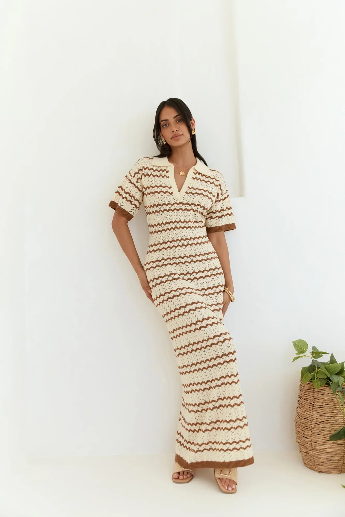 Cobble Stone Knit Maxi Dress Cream