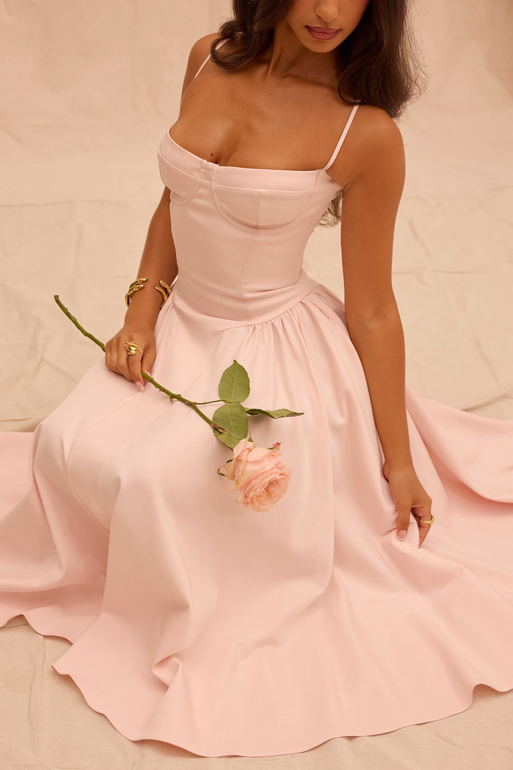 ballerina pink twill corset midi dress